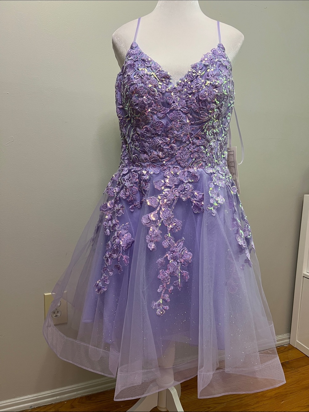 NWT Fiesta Fashion Lavender Lace Tulle Homecoming Dress XL Short Cocktail Prom